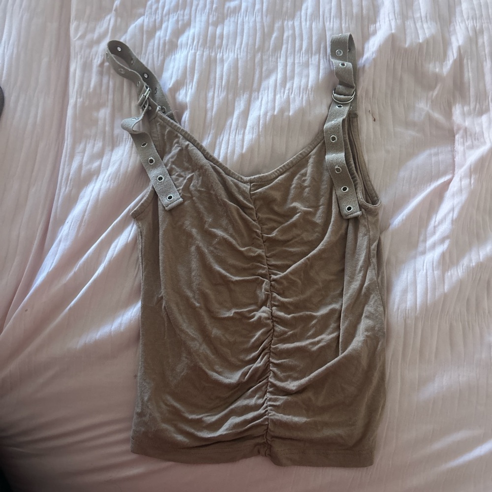 Silence + Noise Tan Ruched Tank Top